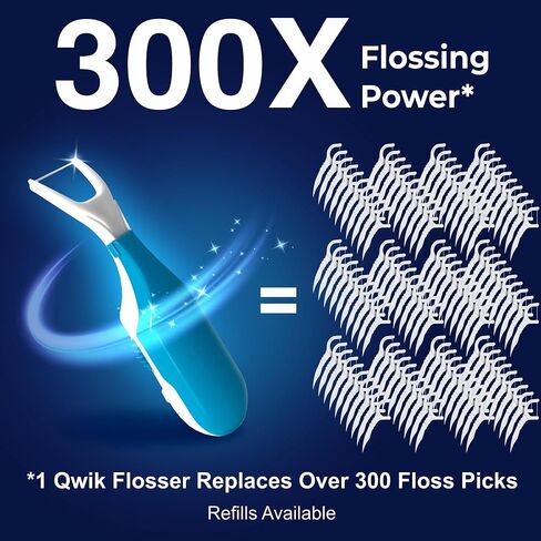 QWIK Automatic Dental Flosser | Click-to-Use, Reusable & Refillable | Pre-Loaded Floss with Travel Cover | Easy Flossing for Plaque Removal, Clean Teeth & Fresh Breath (Dark Blue) in Saudi Arabia