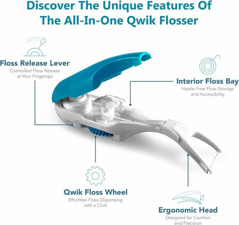 QWIK Automatic Dental Flosser | Click-to-Use, Reusable & Refillable | Pre-Loaded Floss with Travel Cover | Easy Flossing for Plaque Removal, Clean Teeth & Fresh Breath (Dark Blue) in Saudi Arabia