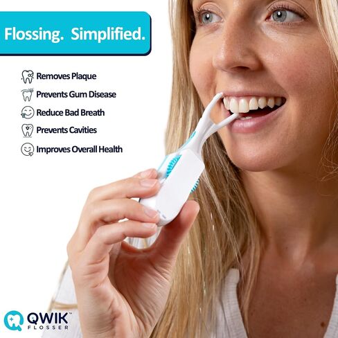 QWIK Automatic Dental Flosser | Click-to-Use, Reusable & Refillable | Pre-Loaded Floss with Travel Cover | Easy Flossing for Plaque Removal, Clean Teeth & Fresh Breath (Dark Blue) in Saudi Arabia