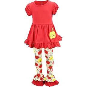 Unique Baby Girls Back to School Apple Embroidered 2 Piece Outfit in Saudi Arabia