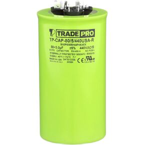 TRADEPRO (TP-CAP-80/5/440USA-R) 80+5 MFD 440 Volt Round Dual Run Capacitor, Made in USA | 60,000 Hour Operating Life, Aluminum Composition, -40°F to 158°F (-40°C to 70°C) Temperature Range in Saudi Arabia