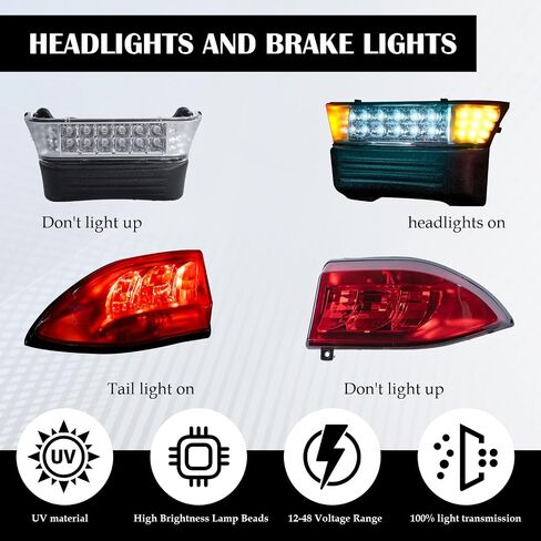 VPAHub Club Car Precedent LED Basic Light Kit （-08 up 48V, 1 LED Headlight with bumper, 2 LED taillight, 1 bucket harness, 1 basic wire harness, 1 Fuse wire harness, instruction & hardware included in Saudi Arabia