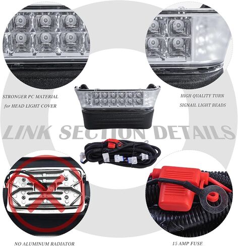 VPAHub Club Car Precedent LED Basic Light Kit （-08 up 48V, 1 LED Headlight with bumper, 2 LED taillight, 1 bucket harness, 1 basic wire harness, 1 Fuse wire harness, instruction & hardware included in Saudi Arabia