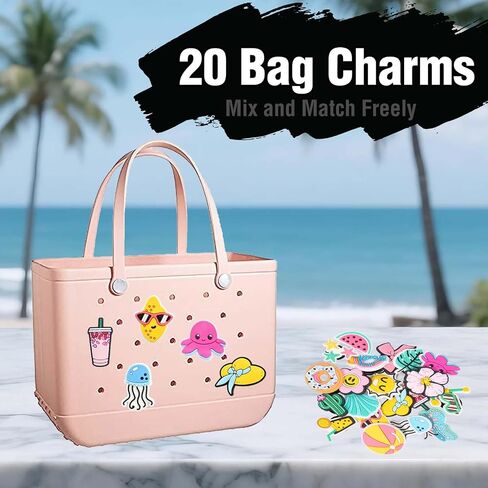 24-Piece Accessories for Bogg Bag– Cup Holder for Stanley 30/40oz, Cute Decorative Bag Charms, Insert Key Hooks, Silicone Phone Holder Women Tote Bags Organizer Kit for Beach, Travel & Daily Use in Saudi Arabia