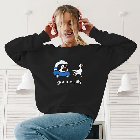 Got Too Silly Goose Sweatshirt Funny Cute Sweatshirts for Women Duck Car Long Sleeve Shirt Graphic Crewneck Pullover in Saudi Arabia
