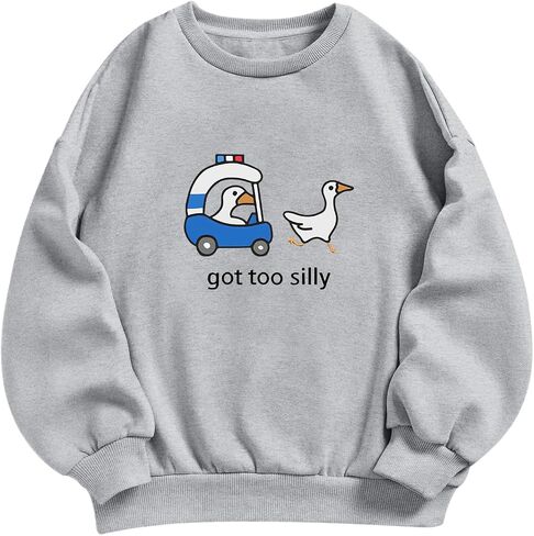 Got Too Silly Goose Sweatshirt Funny Cute Sweatshirts for Women Duck Car Long Sleeve Shirt Graphic Crewneck Pullover in Saudi Arabia
