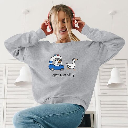 Got Too Silly Goose Sweatshirt Funny Cute Sweatshirts for Women Duck Car Long Sleeve Shirt Graphic Crewneck Pullover in Saudi Arabia