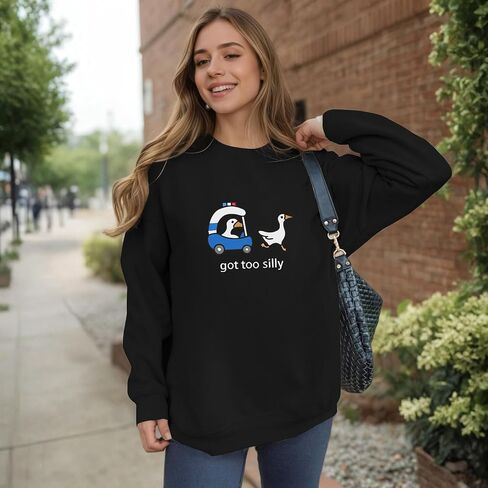 Got Too Silly Goose Sweatshirt Funny Cute Sweatshirts for Women Duck Car Long Sleeve Shirt Graphic Crewneck Pullover in Saudi Arabia