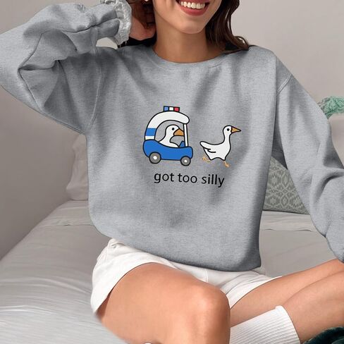 Got Too Silly Goose Sweatshirt Funny Cute Sweatshirts for Women Duck Car Long Sleeve Shirt Graphic Crewneck Pullover in Saudi Arabia