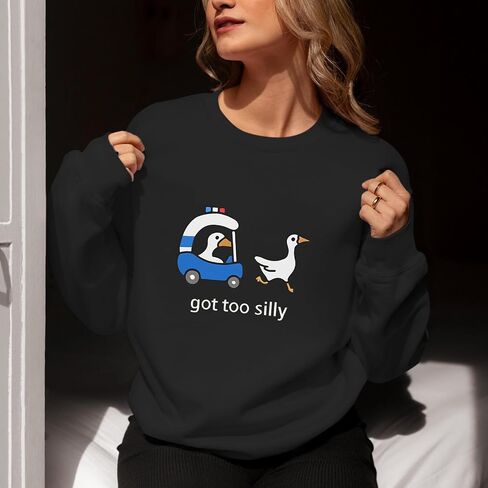 Got Too Silly Goose Sweatshirt Funny Cute Sweatshirts for Women Duck Car Long Sleeve Shirt Graphic Crewneck Pullover in Saudi Arabia
