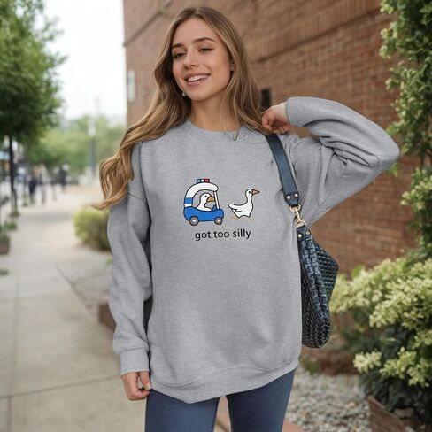 Got Too Silly Goose Sweatshirt Funny Cute Sweatshirts for Women Duck Car Long Sleeve Shirt Graphic Crewneck Pullover in Saudi Arabia