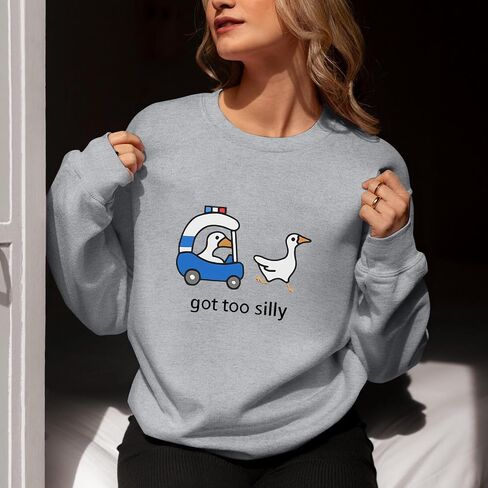 Got Too Silly Goose Sweatshirt Funny Cute Sweatshirts for Women Duck Car Long Sleeve Shirt Graphic Crewneck Pullover in Saudi Arabia