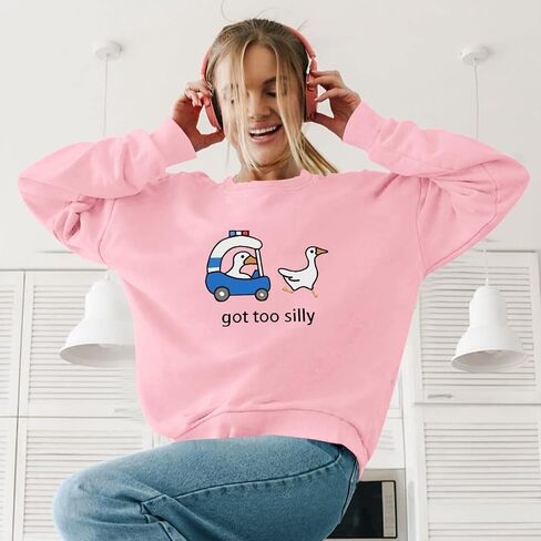 Got Too Silly Goose Sweatshirt Funny Cute Sweatshirts for Women Duck Car Long Sleeve Shirt Graphic Crewneck Pullover in Saudi Arabia