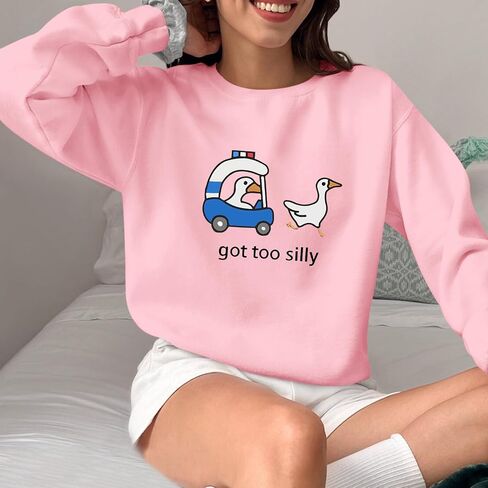 Got Too Silly Goose Sweatshirt Funny Cute Sweatshirts for Women Duck Car Long Sleeve Shirt Graphic Crewneck Pullover in Saudi Arabia