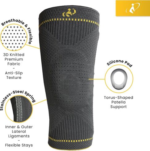 Morsa Cyberg Knee Support for Women ، ركبة الركبة للرجال ، الغضروف المفصلي ، الفولاذ المقاوم للصدأ مع الإقامات المرنة ، كم الركبة الرضفة ، الضغط ، الاستقرار ، الملاءمة ، مضاد للتعرق ، للجنسين ، الرمادي (كبير) in Saudi Arabia