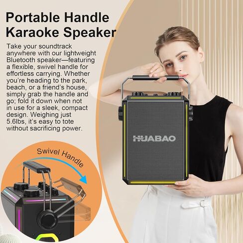 Portable Bluetooth Karaoke Speaker with 2 Wireless Microphones, RGB Lights, Treble & Bass Adjustment, Voice Effects, AUX/USB/TF/OTG/6.5mm Input, Party Speaker for Home, Outdoor, Adults & Kids(Black) in Saudi Arabia