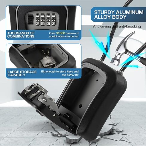 Portable Combination Lock keybox,For House Keys Key Hiders to Hide a Key Outside,Waterproof Key Safe Storage Lock Box (With cable) in Kuwait