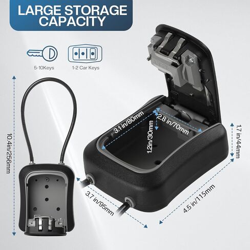 Portable Combination Lock keybox,For House Keys Key Hiders to Hide a Key Outside,Waterproof Key Safe Storage Lock Box (With cable) in Kuwait