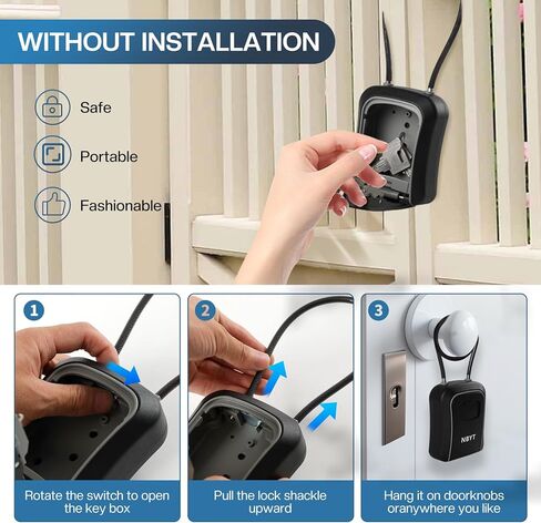 Portable Combination Lock keybox,For House Keys Key Hiders to Hide a Key Outside,Waterproof Key Safe Storage Lock Box (With cable) in Kuwait