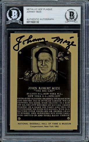 Johnny Mize Autographed 1982 Metallic HOF Plaque Card New York Yankees Beckett BAS #11628132 - Baseball Slabbed Autographed Cards in Saudi Arabia