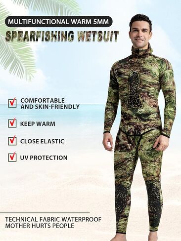 FLEXEL Men Spearfishing Premium Camouflage 3mm 5mm CR Neoprene Wetsuit Scuba Diving Suit Hoodie Snorkeling Suits 2 Piece in Kuwait