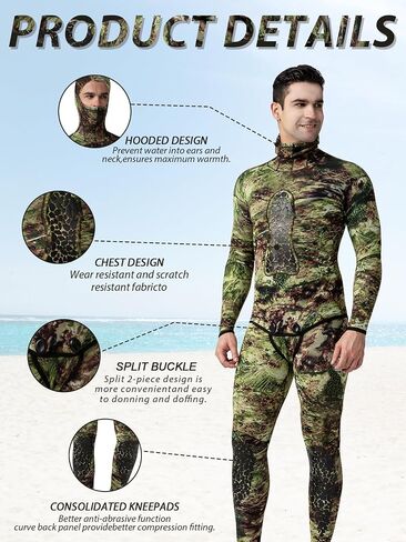 FLEXEL Men Spearfishing Premium Camouflage 3mm 5mm CR Neoprene Wetsuit Scuba Diving Suit Hoodie Snorkeling Suits 2 Piece in Kuwait