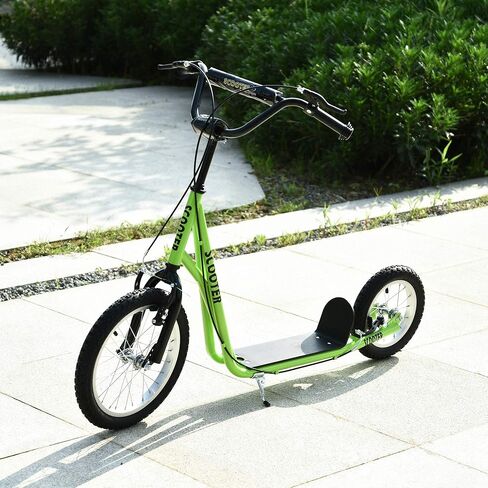 Aosom Youth Scooter, Teens Kick Scooter, Adjustable Handlebar Ride On Toy for 5+ with 16" Front and 12" Rear Dual Brakes Inflatable Wheels in Saudi Arabia