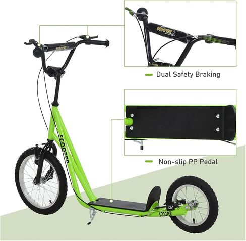 Aosom Youth Scooter, Teens Kick Scooter, Adjustable Handlebar Ride On Toy for 5+ with 16" Front and 12" Rear Dual Brakes Inflatable Wheels in Saudi Arabia