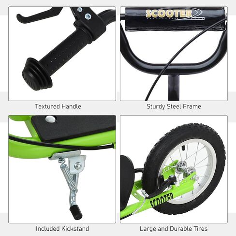 Aosom Youth Scooter, Teens Kick Scooter, Adjustable Handlebar Ride On Toy for 5+ with 16" Front and 12" Rear Dual Brakes Inflatable Wheels in Saudi Arabia