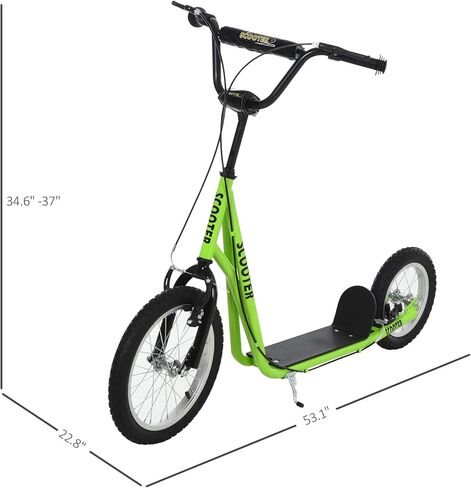 Aosom Youth Scooter, Teens Kick Scooter, Adjustable Handlebar Ride On Toy for 5+ with 16" Front and 12" Rear Dual Brakes Inflatable Wheels in Saudi Arabia