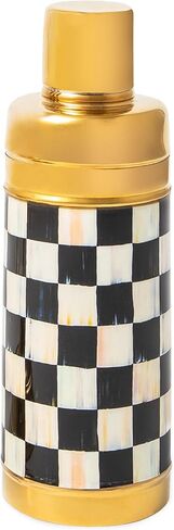 MACKENZIE-CHILDS 3260 20-Ounce Cocktail Shaker, Stainless-Steel Shaker Cup with Lid, Black-and-White Courtly Check with Gold in Saudi Arabia