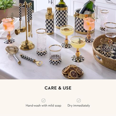 MACKENZIE-CHILDS 3260 20-Ounce Cocktail Shaker, Stainless-Steel Shaker Cup with Lid, Black-and-White Courtly Check with Gold in Saudi Arabia