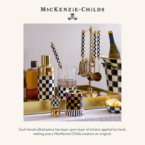 MACKENZIE-CHILDS 3260 20-Ounce Cocktail Shaker, Stainless-Steel Shaker Cup with Lid, Black-and-White Courtly Check with Gold in Saudi Arabia