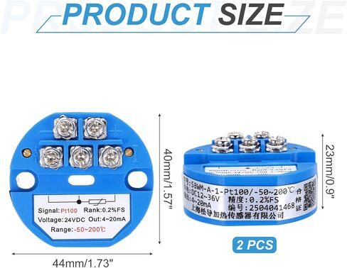 Meccanixity 2pcs 0-300c RTD PT100 وحدة مرسل مستشعر درجة الحرارة 4-20MA مضخم درجة الحرارة DC24V للمناصرة الحرارية ، وحدات PLC in Kuwait
