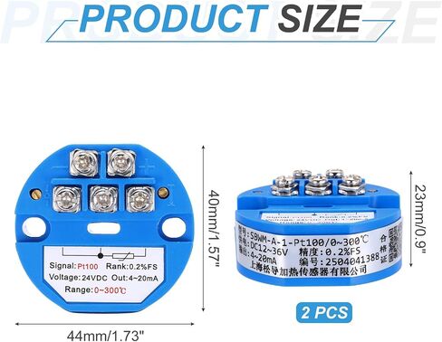 Meccanixity 2pcs 0-300c RTD PT100 وحدة مرسل مستشعر درجة الحرارة 4-20MA مضخم درجة الحرارة DC24V للمناصرة الحرارية ، وحدات PLC in Kuwait
