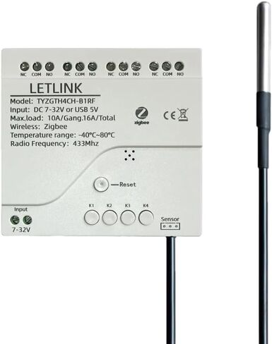 وحدة التحكم في درجة حرارة Zigbee 4 ، AC 85-250V أو USB 5V Tuya App APP عن بُعد مفتاح الترحيل الذكي الجاف مع مسبار مستشعر DS18B20 (AC 85-250V) in Kuwait