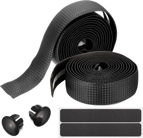 Harfington Bike Handlebar Tape Pu eva Carbon Carbon Lives Soft Bickle Bar Bar مع مقابس نهائية لركوب الدراجات القابلة للطي على الطريق تعزيز قبضة الدراجة والفضة in Saudi Arabia
