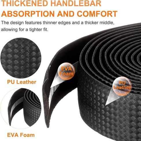 Harfington Bike Handlebar Tape Pu eva Carbon Carbon Lives Soft Bickle Bar Bar مع مقابس نهائية لركوب الدراجات القابلة للطي على الطريق تعزيز قبضة الدراجة والفضة in Saudi Arabia