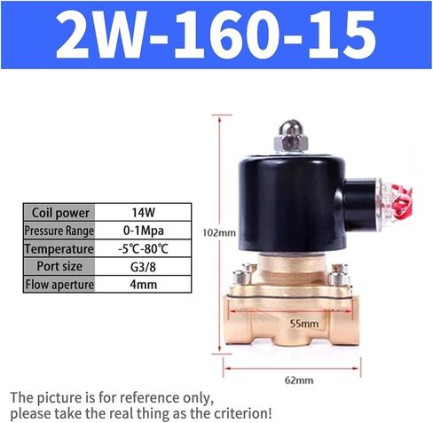 2W ملف لولبي الصمام 1/8 '' 1/4 '' 1/2 '' 2W025 2W200 2W50 صمامًا كهربائيًا من النحاس النحاسي المغلقة عادةً للماء (2W-160-15،12V DC) in Saudi Arabia
