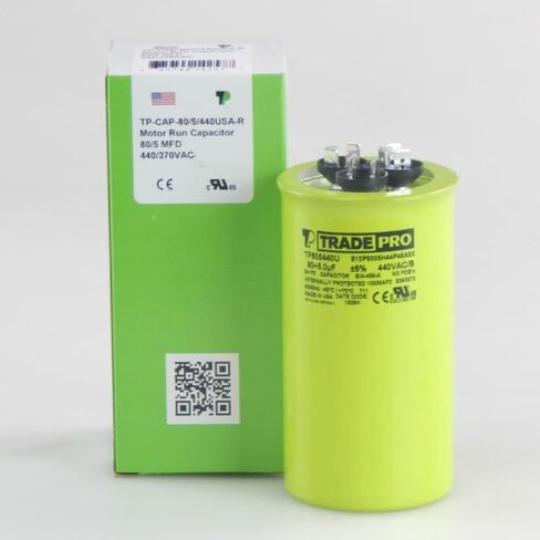 TRADEPRO (TP-CAP-80/5/440USA-R) 80+5 MFD 440 Volt Round Dual Run Capacitor, Made in USA | 60,000 Hour Operating Life, Aluminum Composition, -40°F to 158°F (-40°C to 70°C) Temperature Range in Saudi Arabia