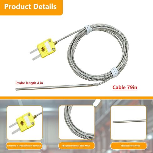 TCE-K02H3-100 K Probe thermocouple probe للفرن K نوع حرارة درجة حرارة درجة حرارة درجة حرارة عالية-77 درجة فهرنهايت إلى 1112 درجة فهرنهايت in Saudi Arabia