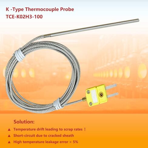 TCE-K02H3-100 K Probe thermocouple probe للفرن K نوع حرارة درجة حرارة درجة حرارة درجة حرارة عالية-77 درجة فهرنهايت إلى 1112 درجة فهرنهايت in Saudi Arabia