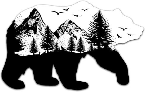 Bear Decal Vinyl Black and White Bear Mountain Bumper Sticker (5" Wide) in Kuwait