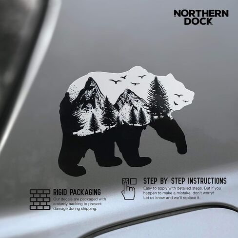 Bear Decal Vinyl Black and White Bear Mountain Bumper Sticker (5" Wide) in Kuwait