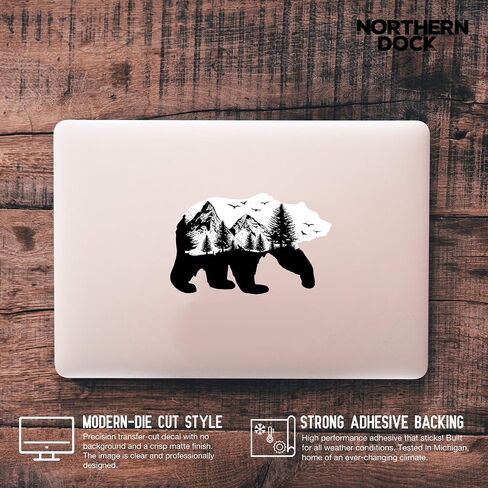 Bear Decal Vinyl Black and White Bear Mountain Bumper Sticker (5" Wide) in Kuwait