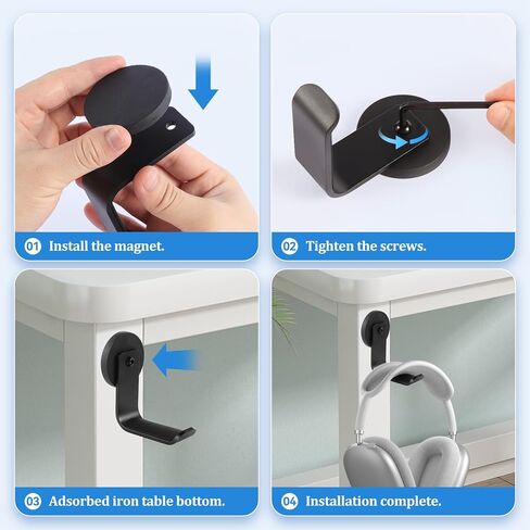 حامل سماعة الرأس المغناطيسي ، خطافات سماعات الرأس من الألومنيوم ، شماعات سماعة الرأس للمكتب والطاولة ، حامل تركيب سماعات الرأس مع وسادة مطاطية ، متوافقة مع جميع سماعات الكمبيوتر/الألعاب (أسود) in Kuwait