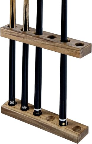 MyGift Premium Solid Acacia Wood Wall Mounted Billiard Cue Stick Rack, Rustic Wooden Pool Hall Accessories Holder Shelf, Billiards Parlor Hanger for 6 Cues in Saudi Arabia