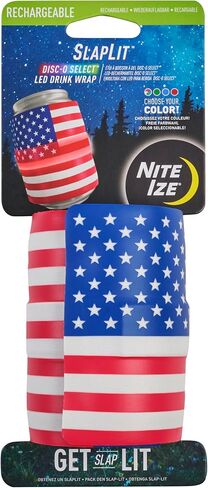 Nite Ize SlapLit Rechargeable LED Drink Wrap - Patriotic Can Wrap for Beer, Soda & More - Multiple Lighting Features - Weather-Resistant Drink Holder to Keep Cans Cold - USA, Disc-O Select in Saudi Arabia