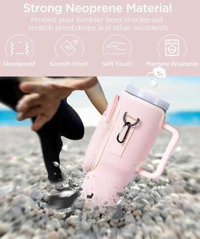 Water Bottle Carrier Bag with Pouch Pocket fits Stanley 40 oz Tumbler with Handle, Water Bottle Holder with Adjustable Strap Bollus with Coal ball pendant & Carabiner accessories for stanley cup in Saudi Arabia