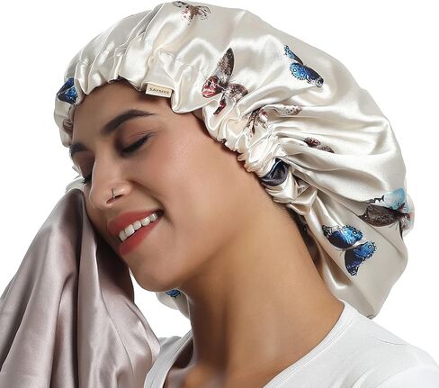 100% Mulberry Silk Lined Bonnet Adjustable Satin Sleep Cap 19 Momme Silk Bonnet for Women Curly,Long Hair Care in Saudi Arabia